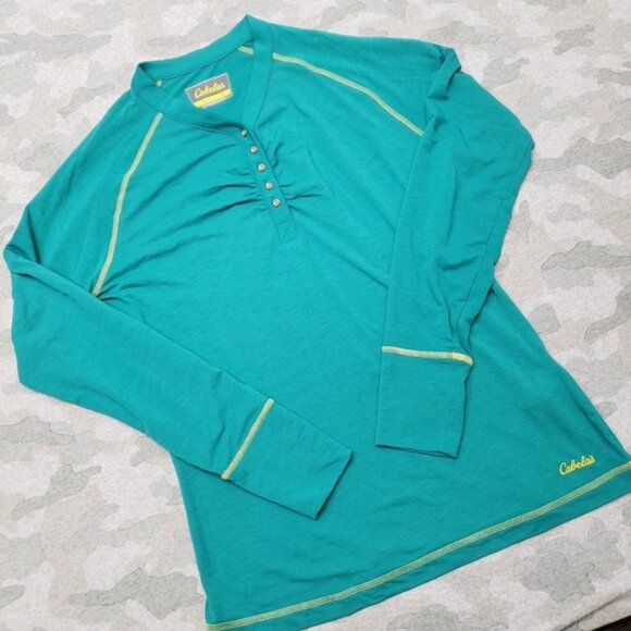 Cabela s‎ Top Women s Small Green Pullover Lightweight Long Sleeve Outdoors - Picture 2 of 9